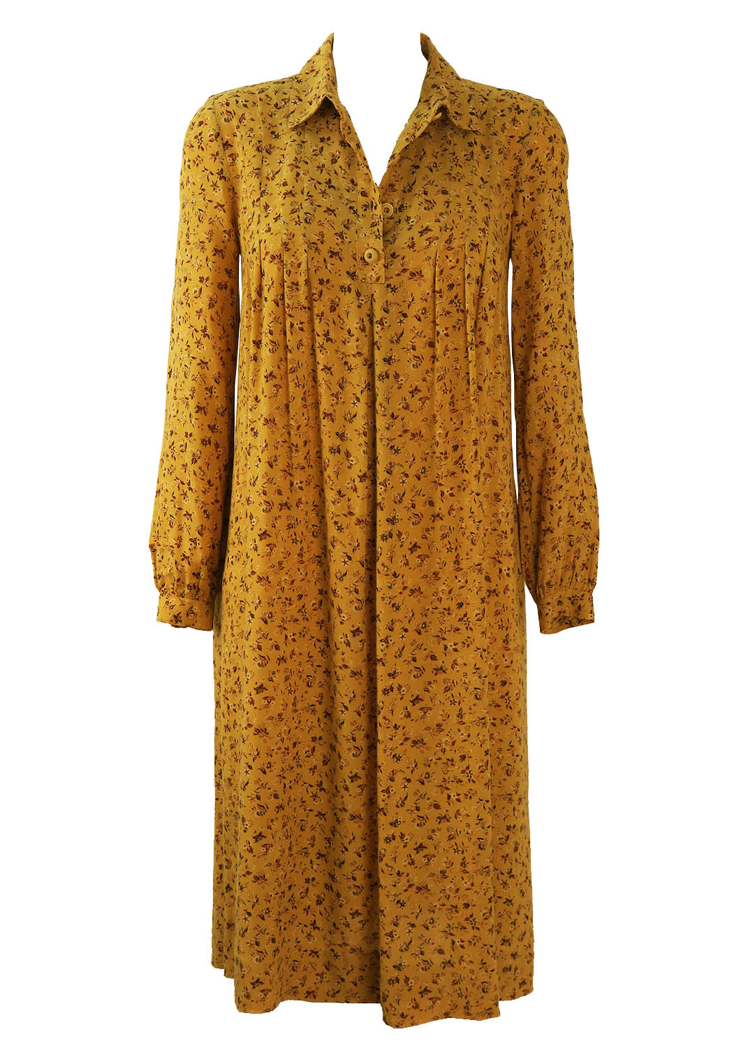 Ditsy Print Floral Smock Dress in Warm Yellow & Brown - M | Reign Vintage