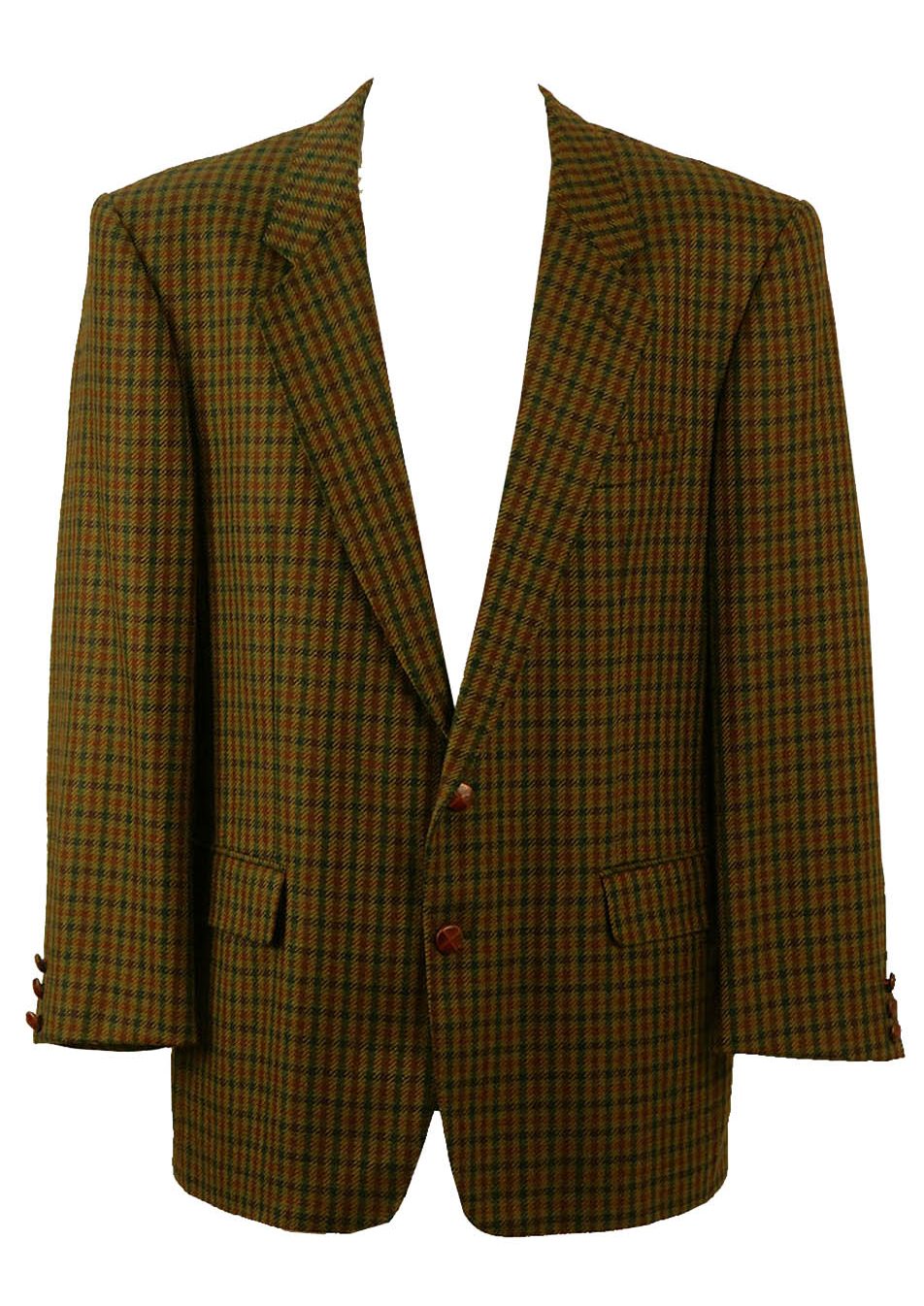 Green and Brown Check Tweed Jacket - XL/XXL | Reign Vintage