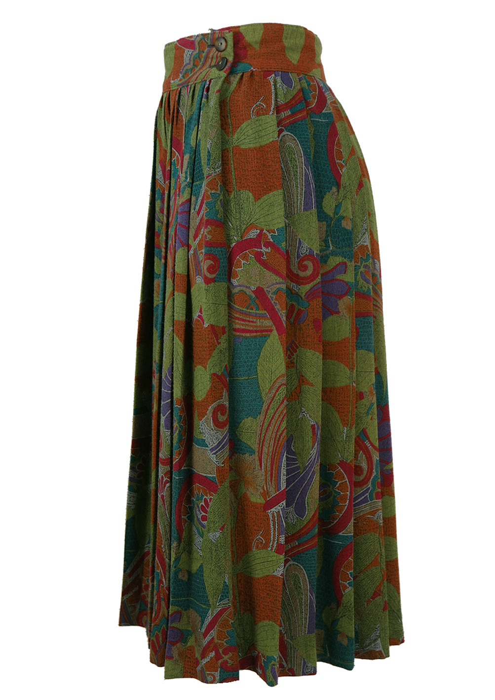 Midi Pleated Skirt with Abstract Floral Pattern - S/M | Reign Vintage
