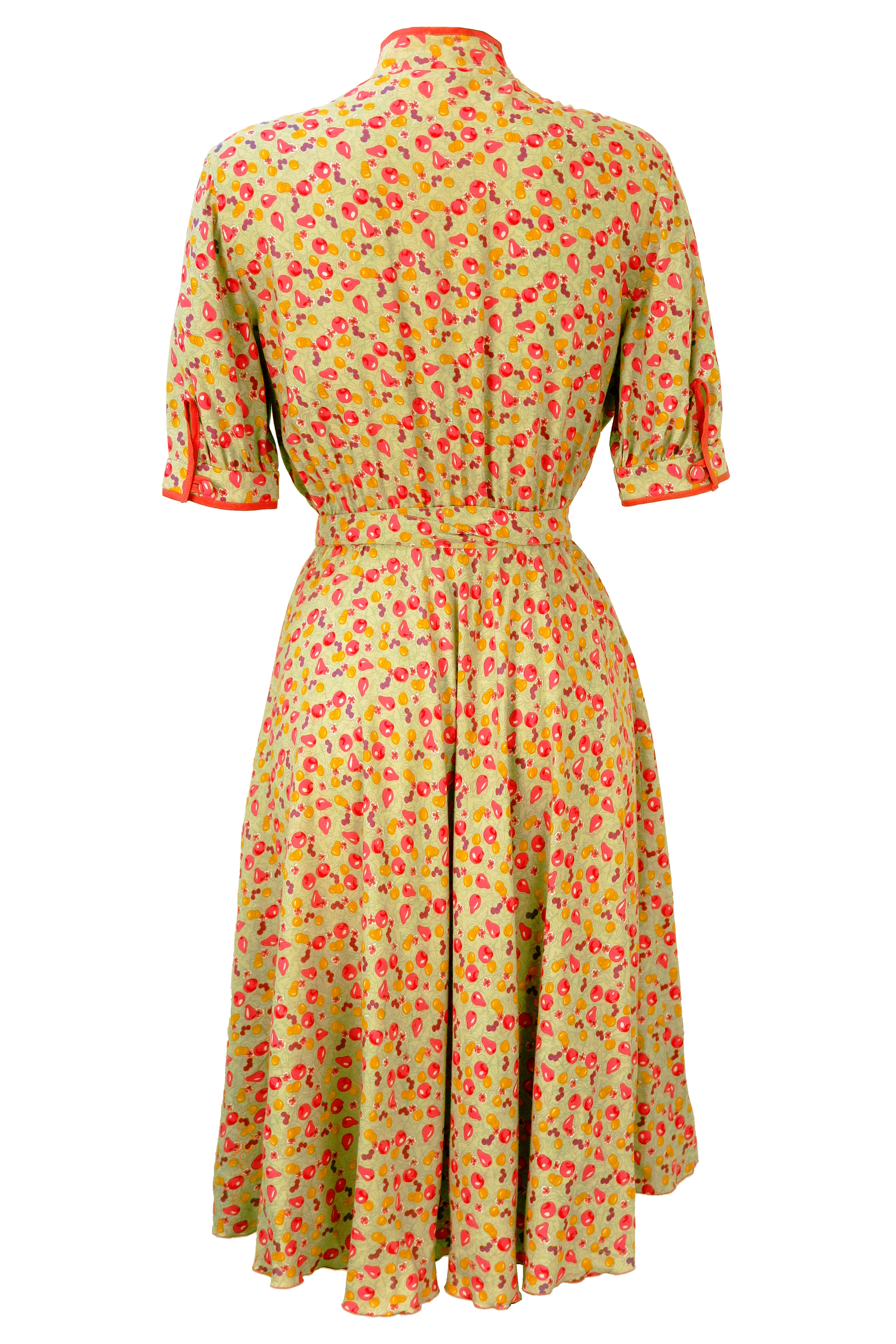 1940’s Style Tea Dress with Pink, Purple & Yellow Fruit Pattern – S/M ...