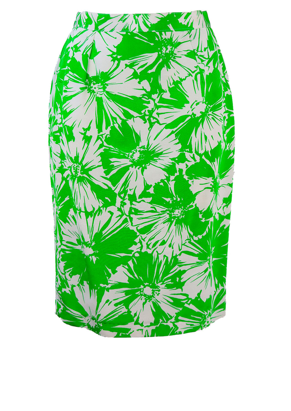 Green & White Floral Print Knee Length Pencil Skirt - S/M | Reign Vintage