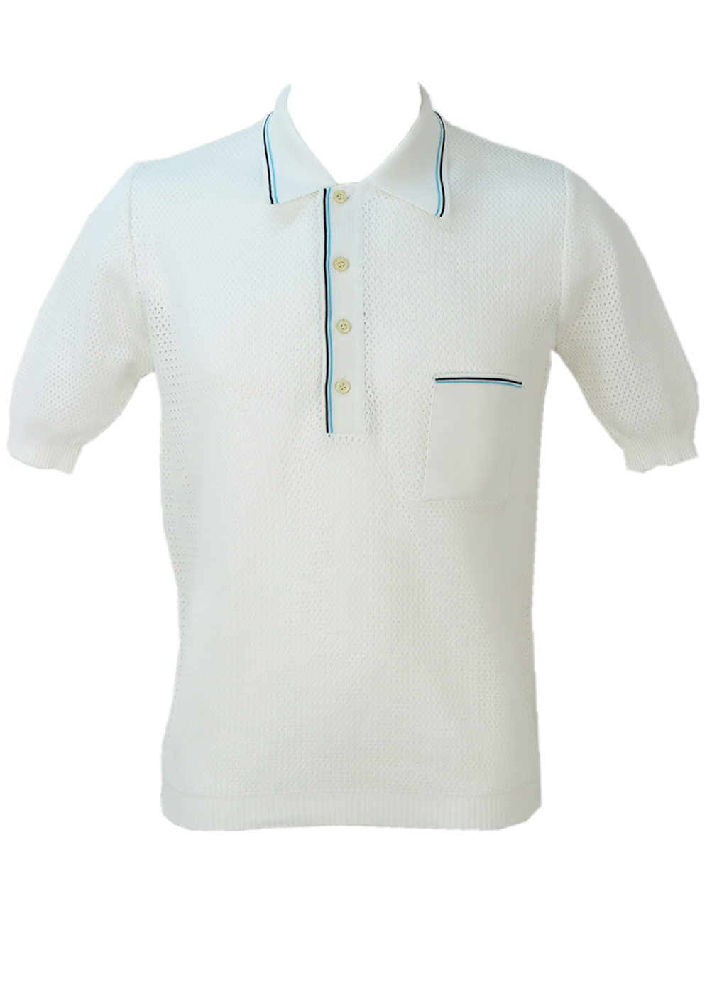 Vintage 1960's White Mesh Knit Italian Polo Shirt - M/L | Reign Vintage