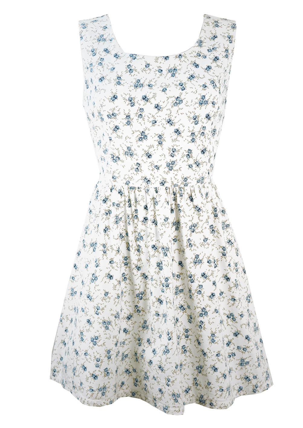 Vintage 1950's Style Mini Dress with Blue & White Ditsy Floral Print ...