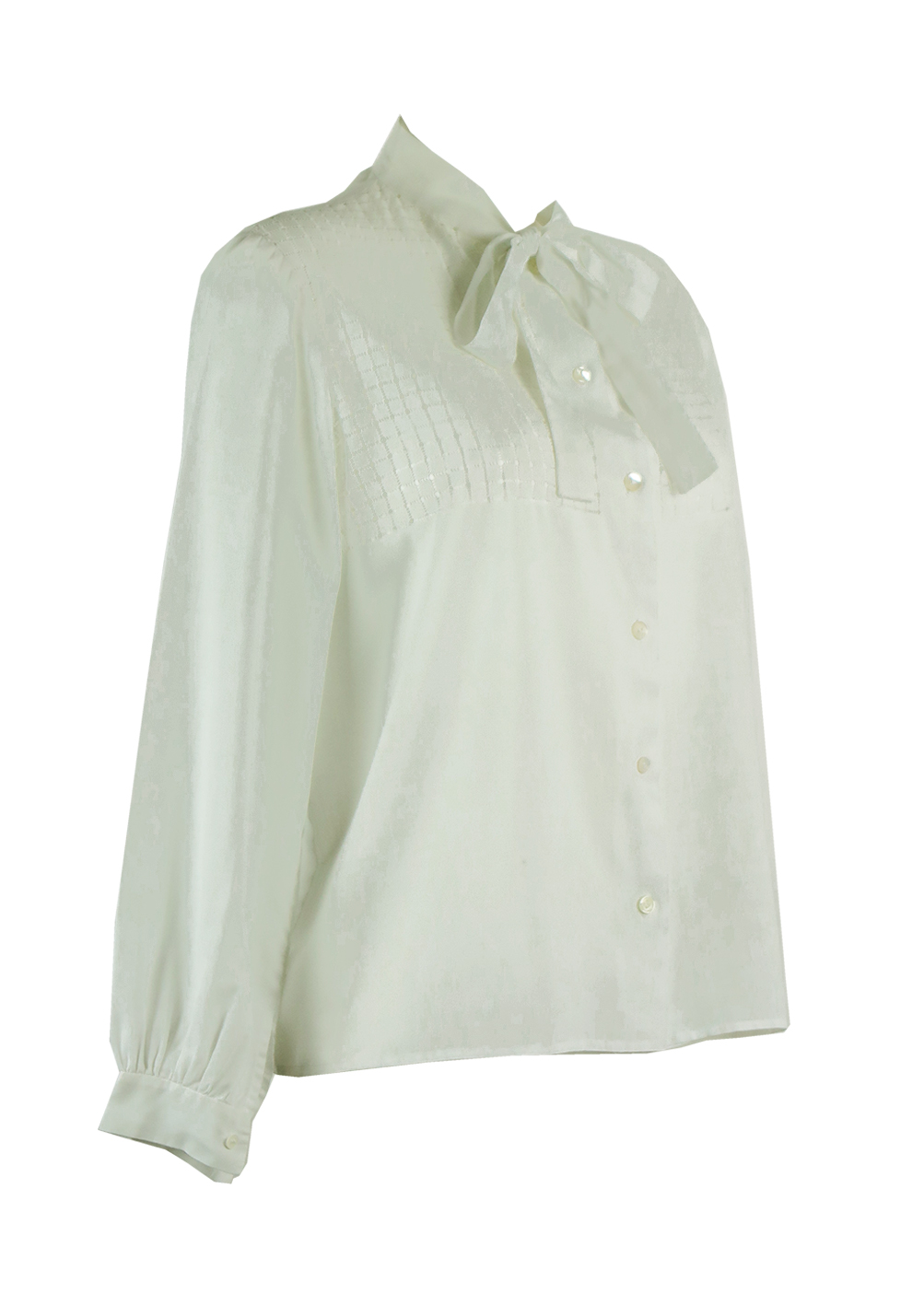 Vintage 1960's White Pussy Bow Blouse with Cut Away Detail - L/XL ...