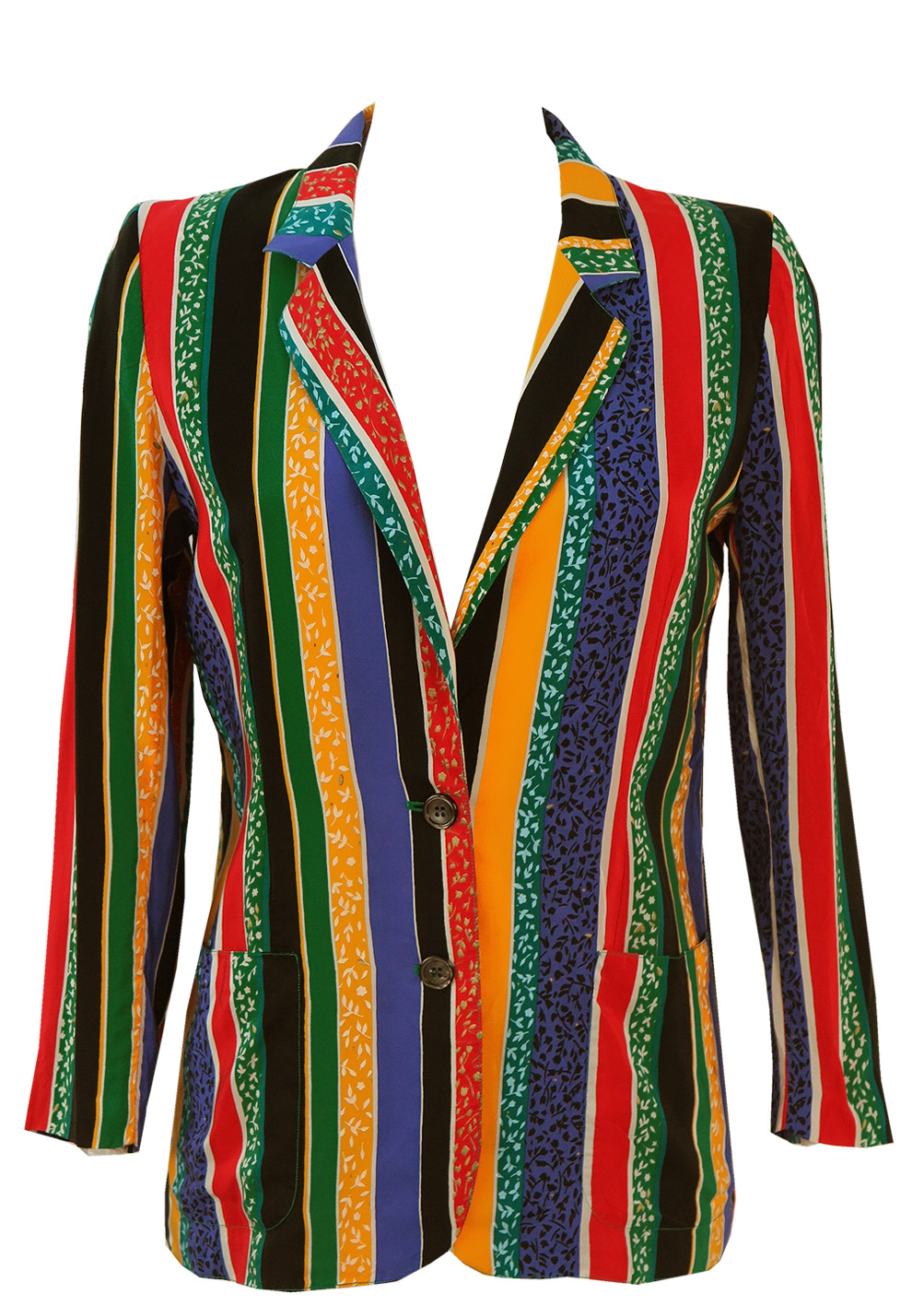 100% Silk, Multicoloured Striped Jacket with Floral Ditsy Print Detail ...