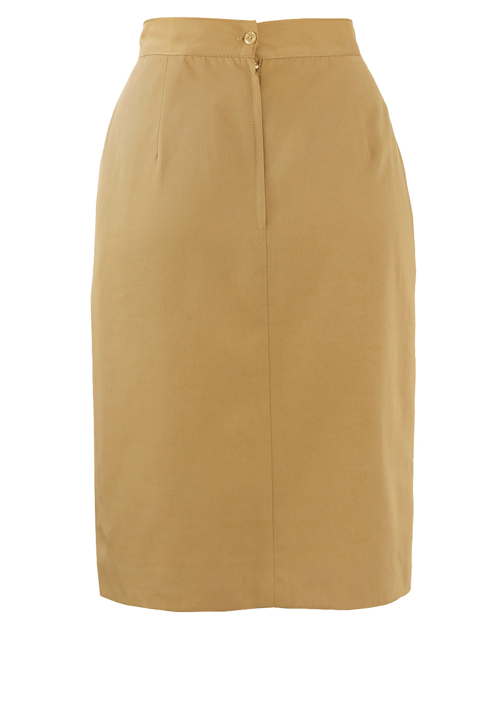 Knee Length Fawn Coloured Pencil Skirt with Asymmetric Waistband - S ...