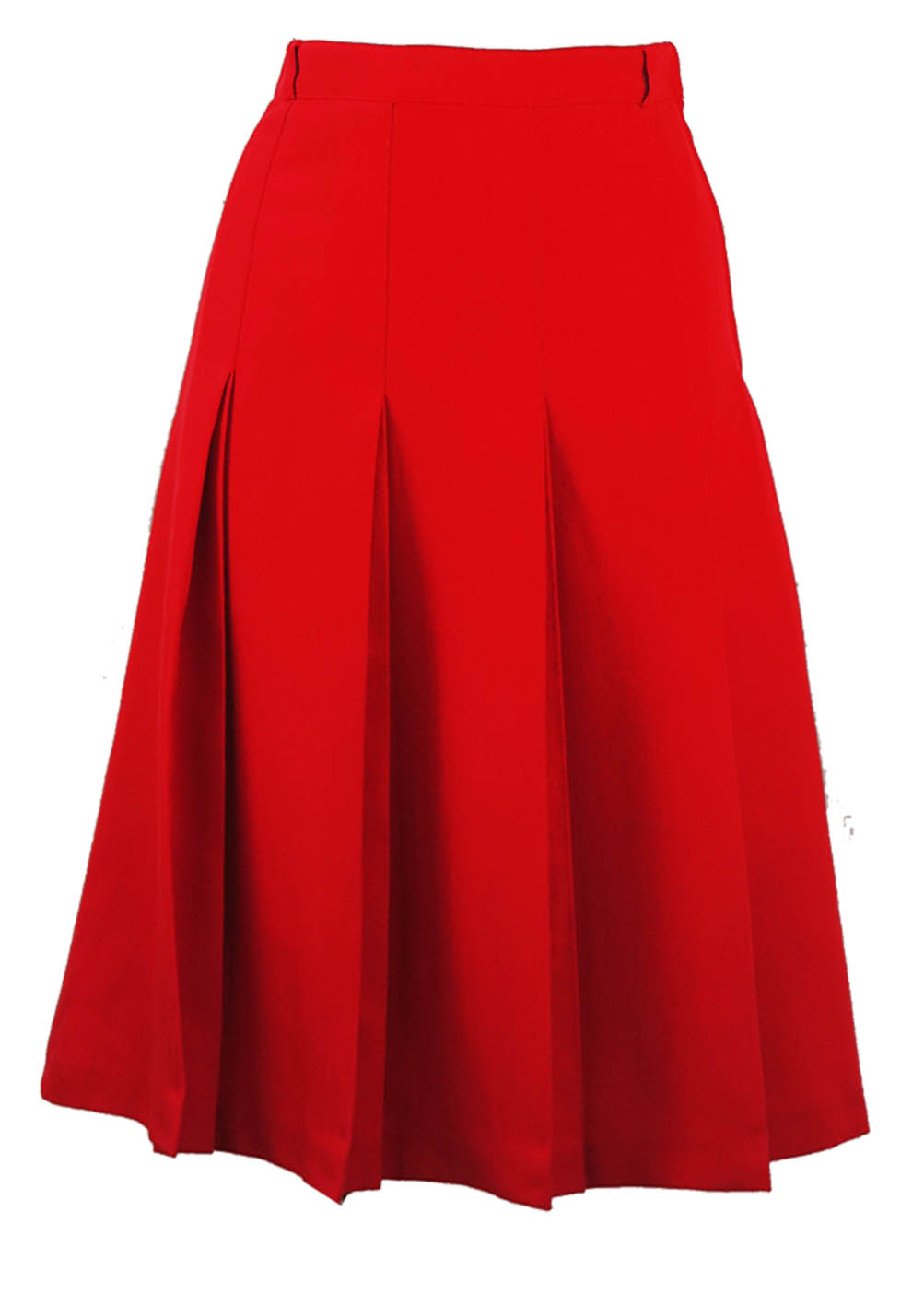 Red Double Pleat Detail Knee Length Skirt - S | Reign Vintage