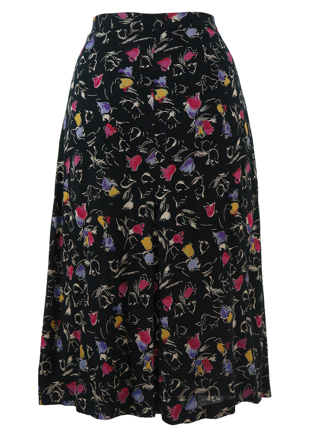 Black Midi Flared Skirt with Multi Coloured Tulip Pattern - S/M | Reign ...
