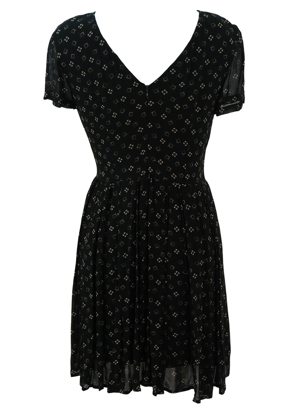 Black Semi Sheer Mini Dress with Cream Square Pattern - M | Reign Vintage