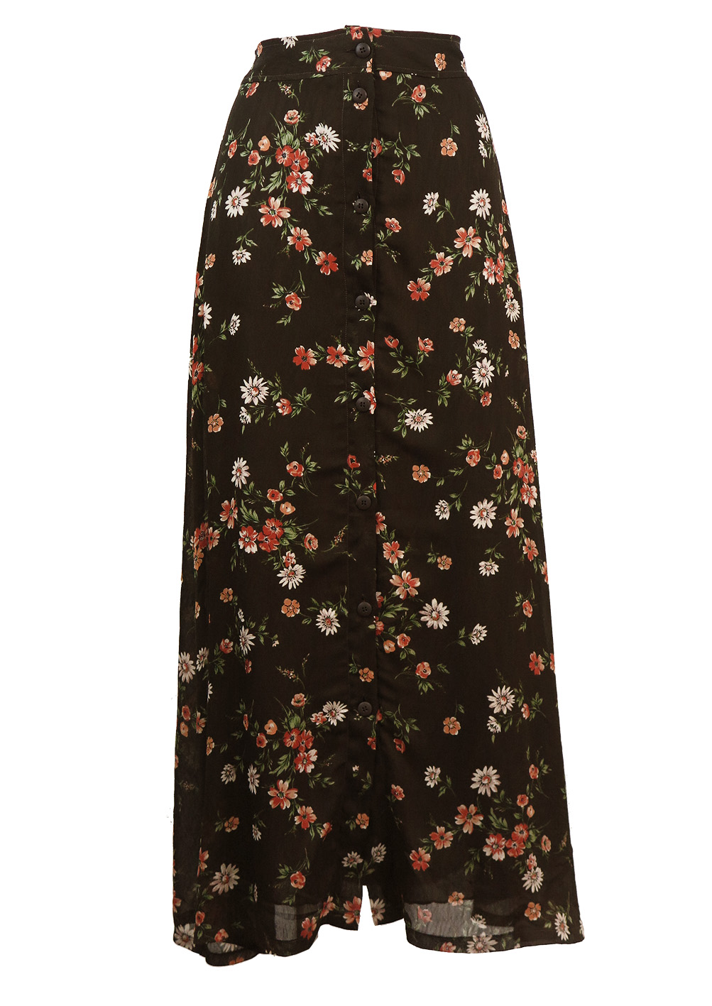 Maxi Skirt with a Brown and Orange Floral Print - S | Reign Vintage