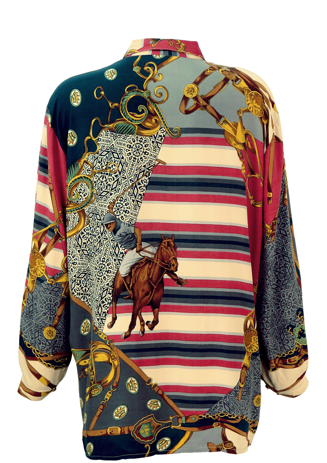 Long Sleeved Blouse with Equestrian/Polo Themed Pattern - L/XL | Reign ...