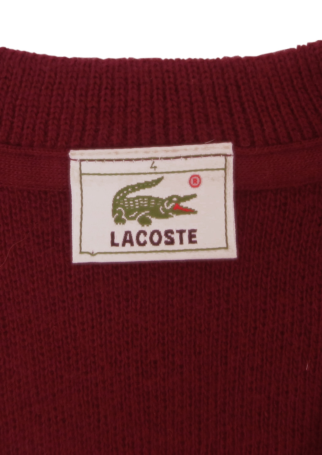 Lacoste V-Neck Burgundy Jumper - L/XL | Reign Vintage