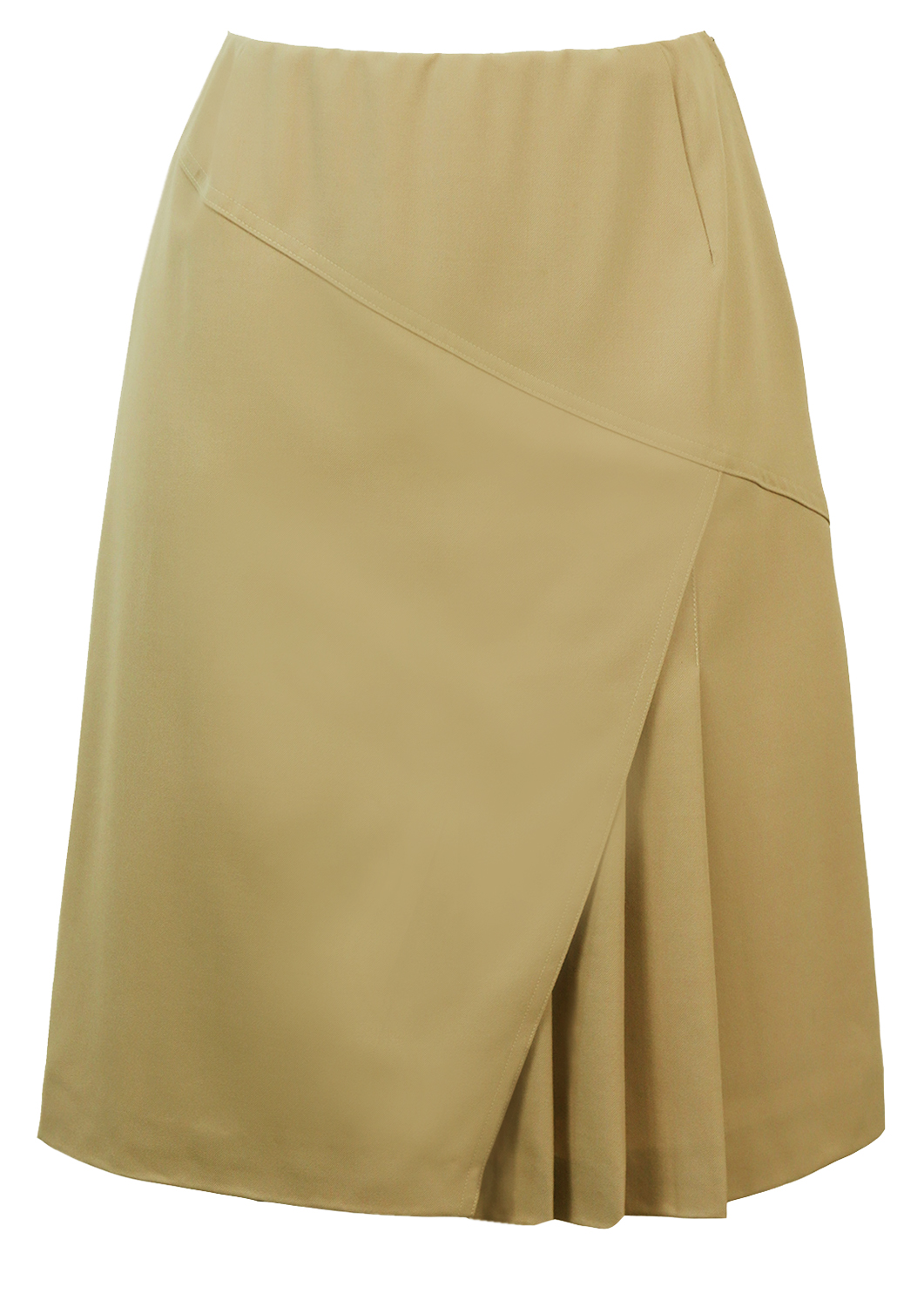 Vintage 1960's Knee Length Taupe Skirt with Asymmetric Pleat Design - S ...
