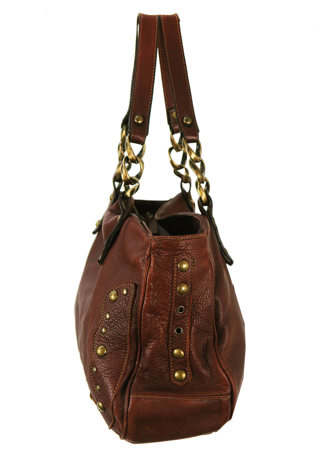 Chestnut Brown Leather Slouch Design Handbag with Copper Stud Detail ...