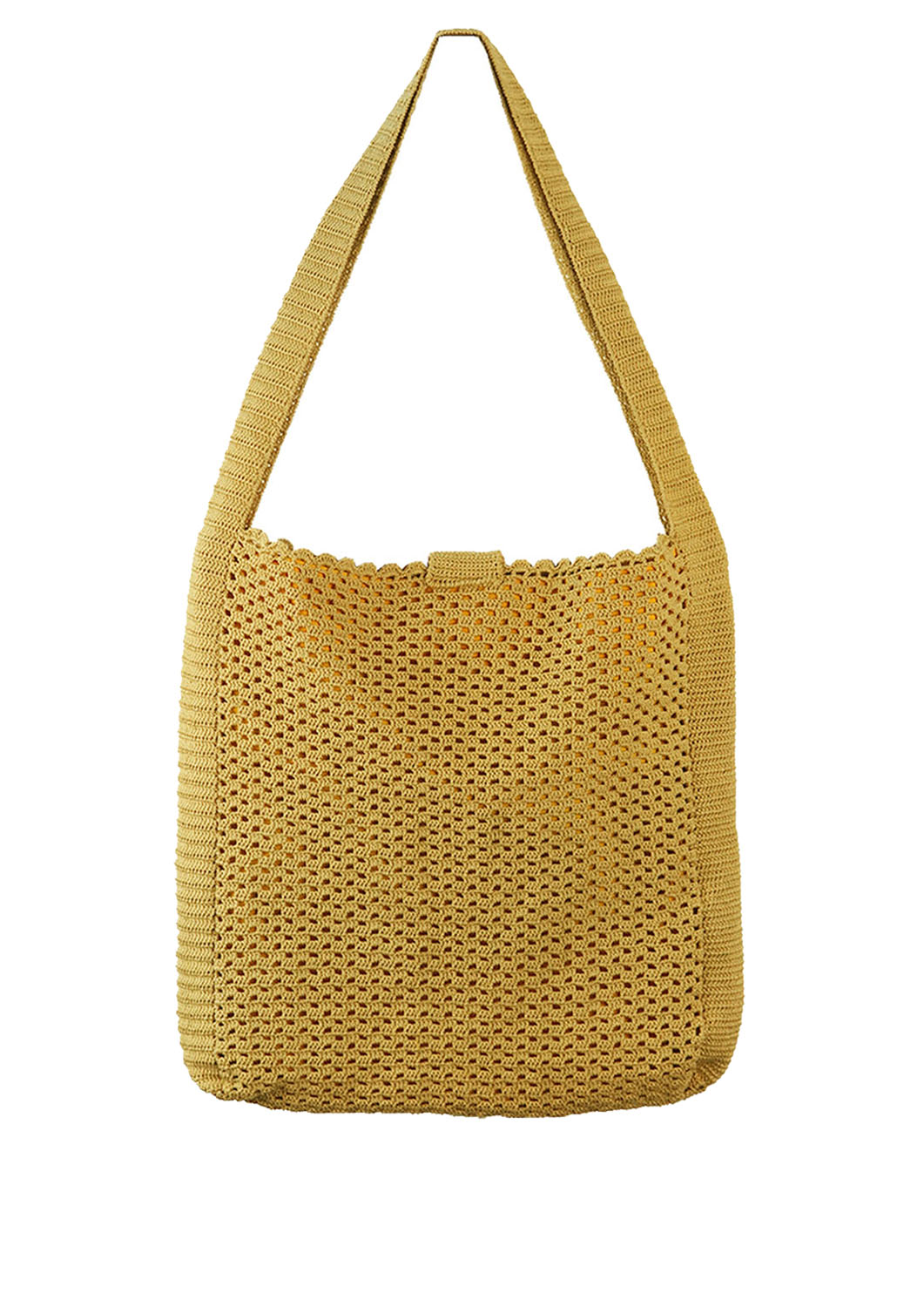 Beige Crochet Knit Shopper Shoulder Bag with Warm Yellow Lining | Reign ...