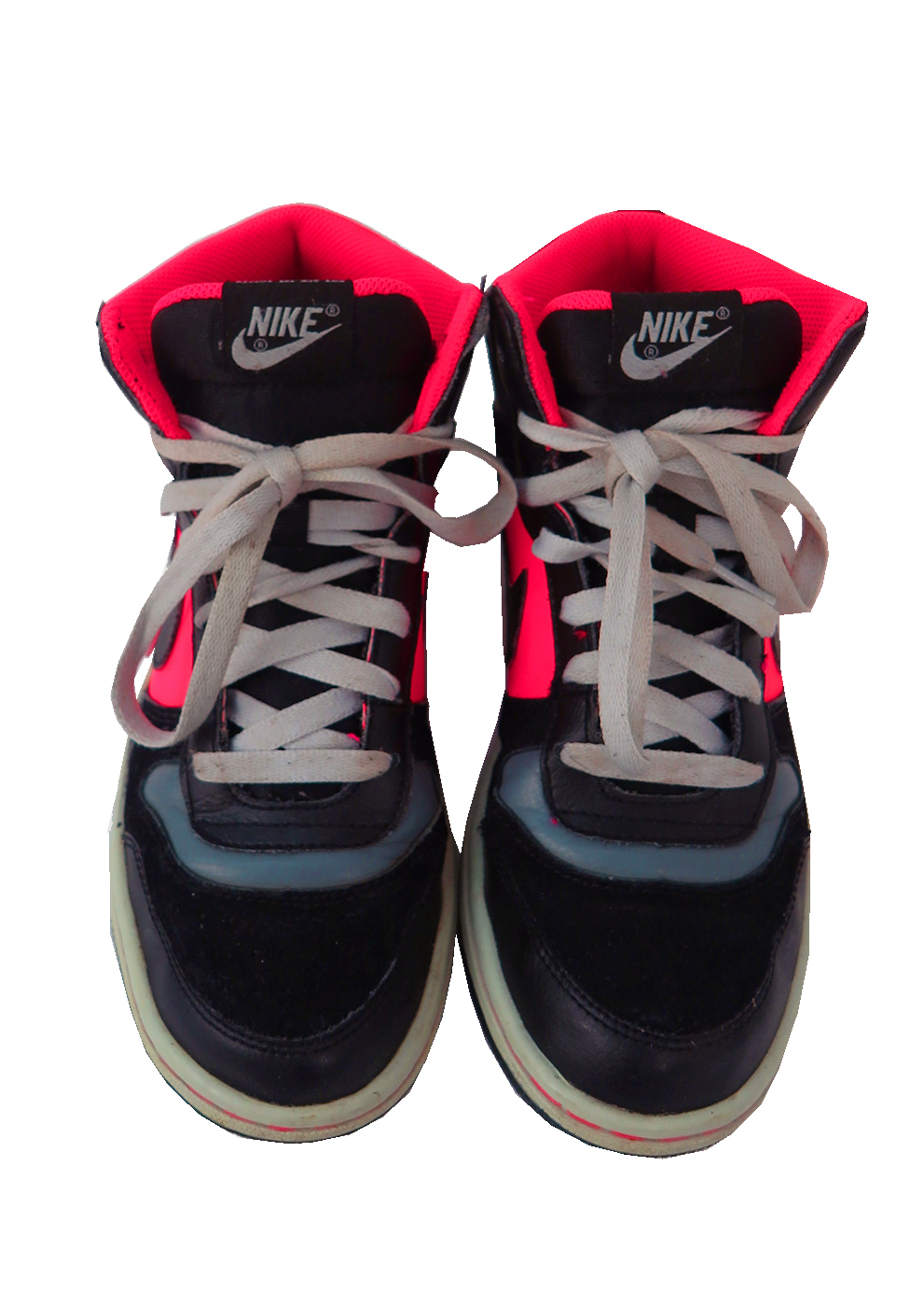 Nike Black Suede & Neon Pink High Top Trainers - UK Size 6 | Reign Vintage