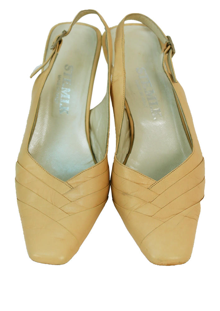 Cream Leather Slingback Shoes with Tiered Leather Detail - UK Size 5 ...