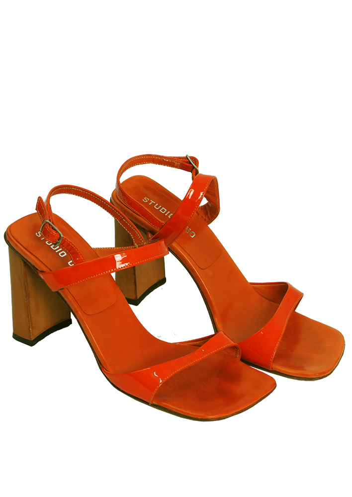orange heeled sandals