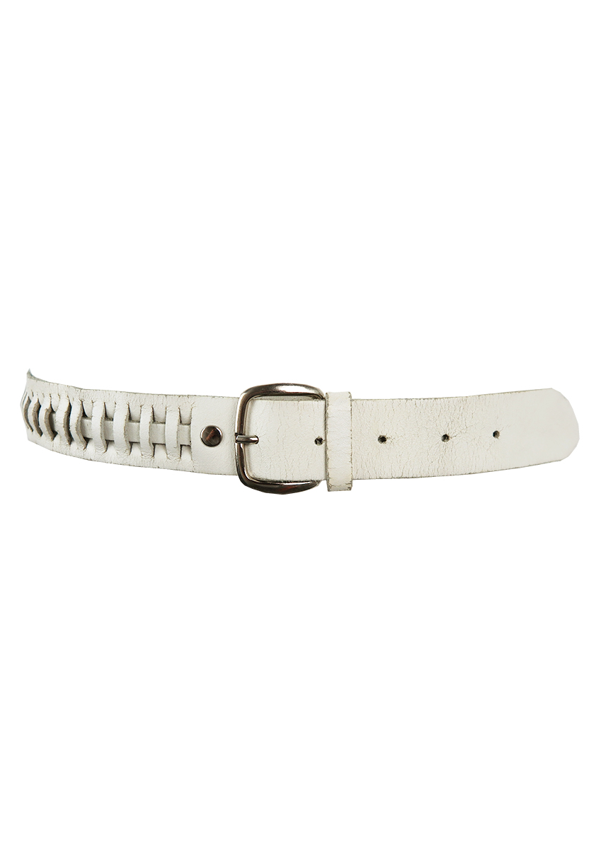 White Leather Belt with Decorative Weave & Silver Buckle – Reign Vintage