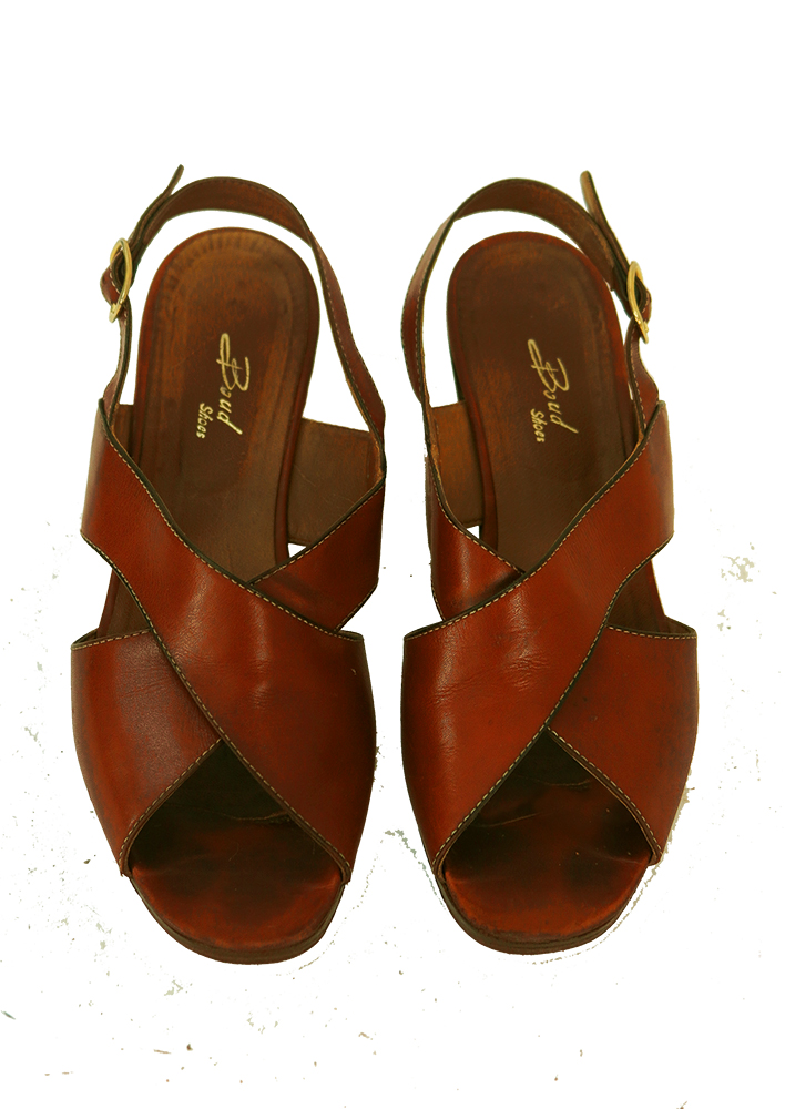 Tan Brown Leather Slingback Sandals with Cross Over Strap Design - UK ...