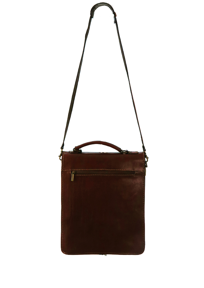 Chestnut Brown Leather Correspondents Bag with Detachable Shoulder