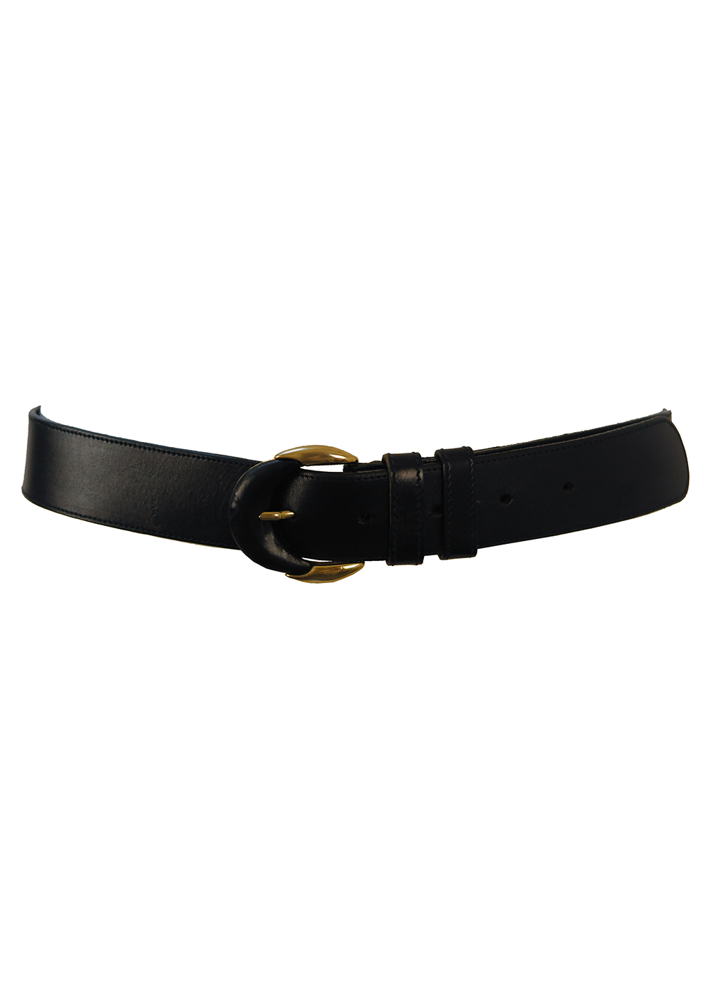 Dark Navy Blue Leather Belt with Metallic Gold and Leather Buckle