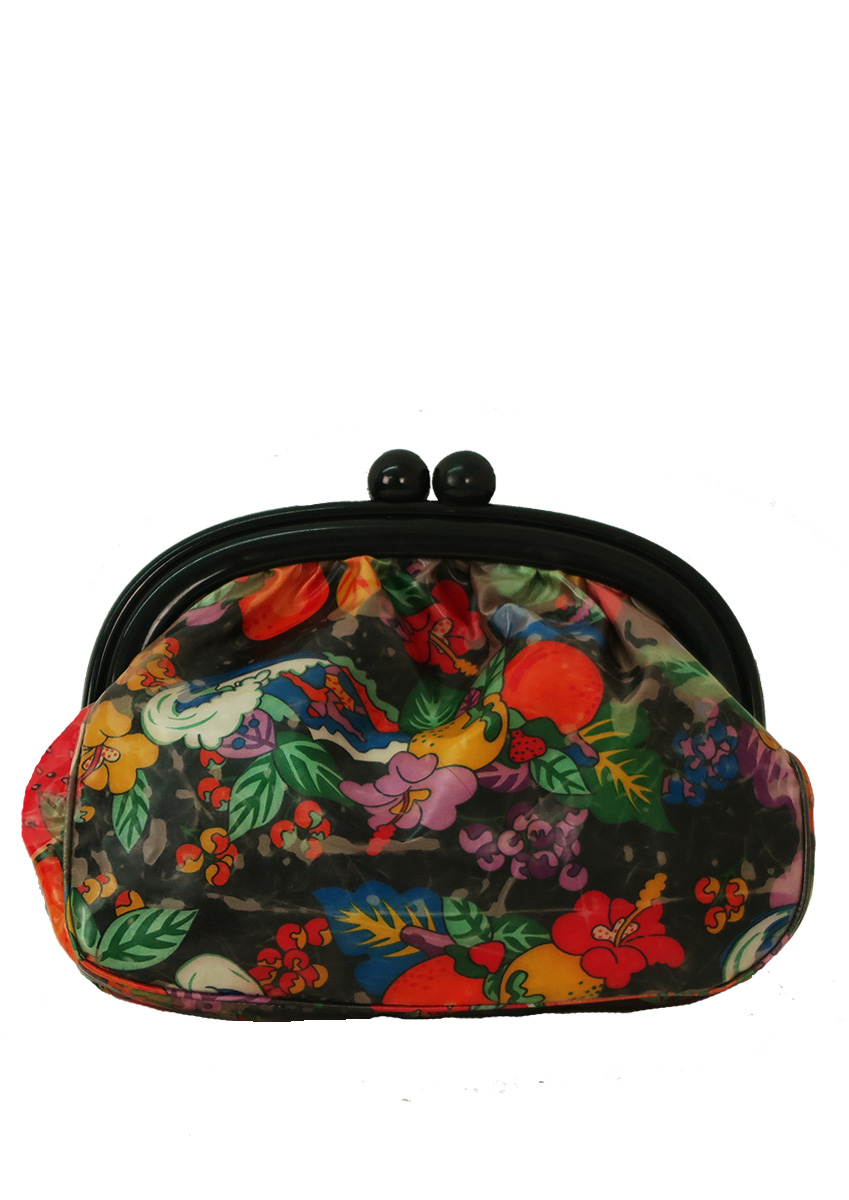Multicoloured Fruit & Floral Patterned Vinyl Clutch Bag with a Random ...