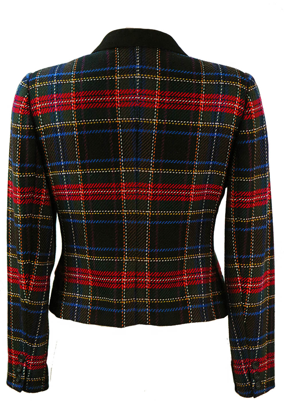 DAKS Cropped Red, Green & Blue Tartan Jacket with Suede Collar - S/M ...