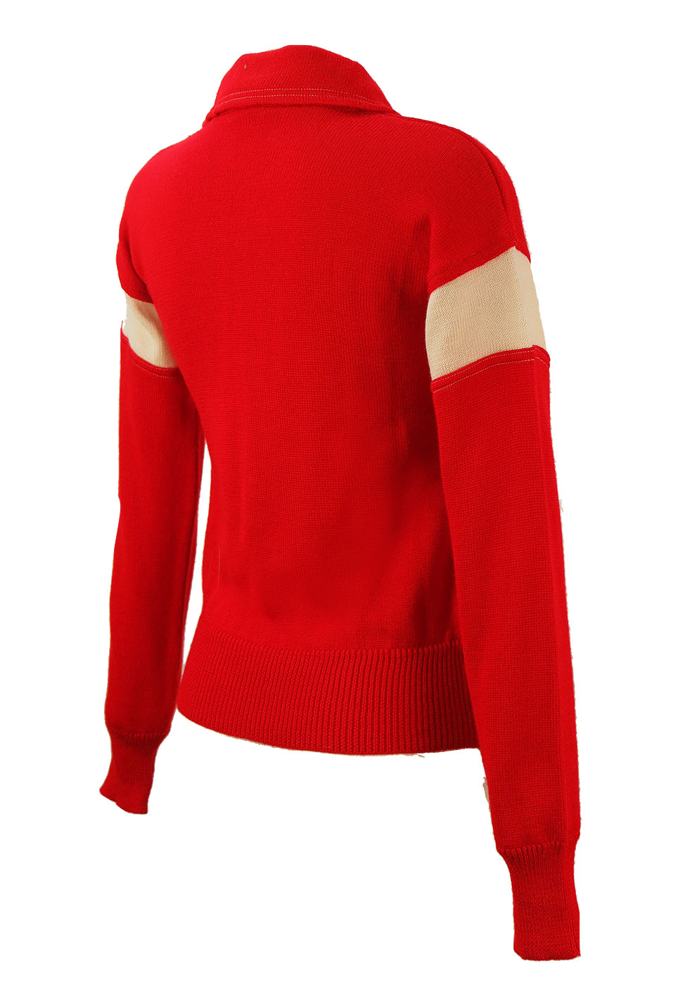 Red Jumper with Cream Stripe Sleeve Detail & Buttoned