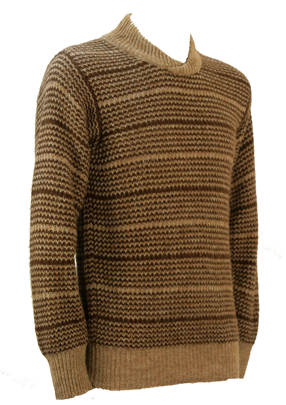 Brown & Beige Striped Knit Jumper with Crossover Collar Detail - S ...