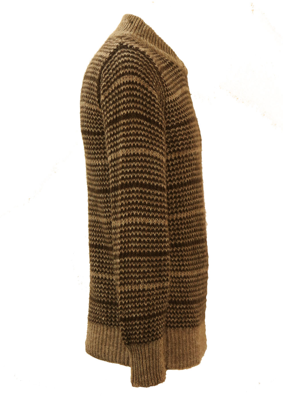 Brown & Beige Striped Knit Jumper with Crossover Collar Detail - S ...