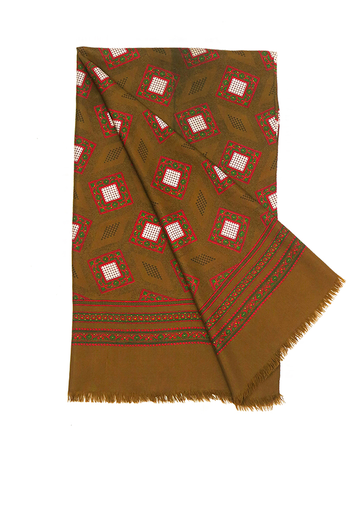 Large Rectangular Scarf in Brown with Rich Pink & Green Paisley Style ...