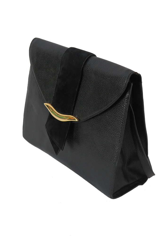 'Genny' Black & Gold Patent Leather Shoulder Bag with Detachable Strap ...