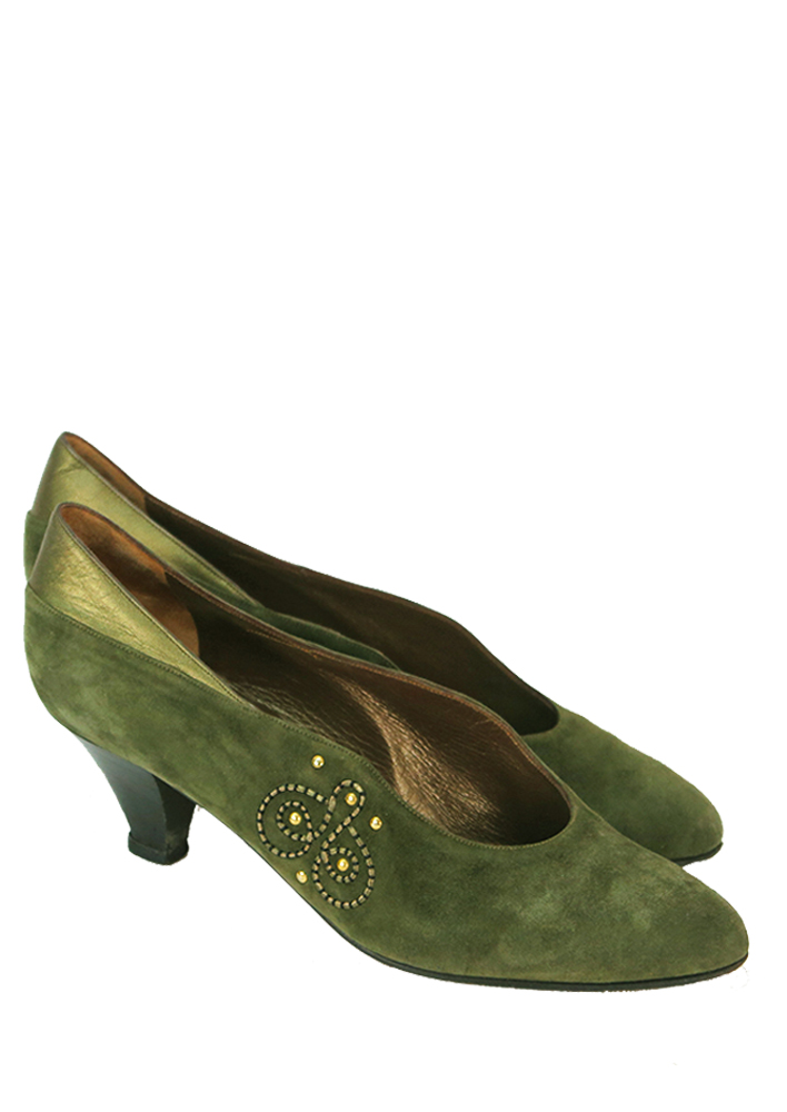 Olive Green Suede Court Shoes with 