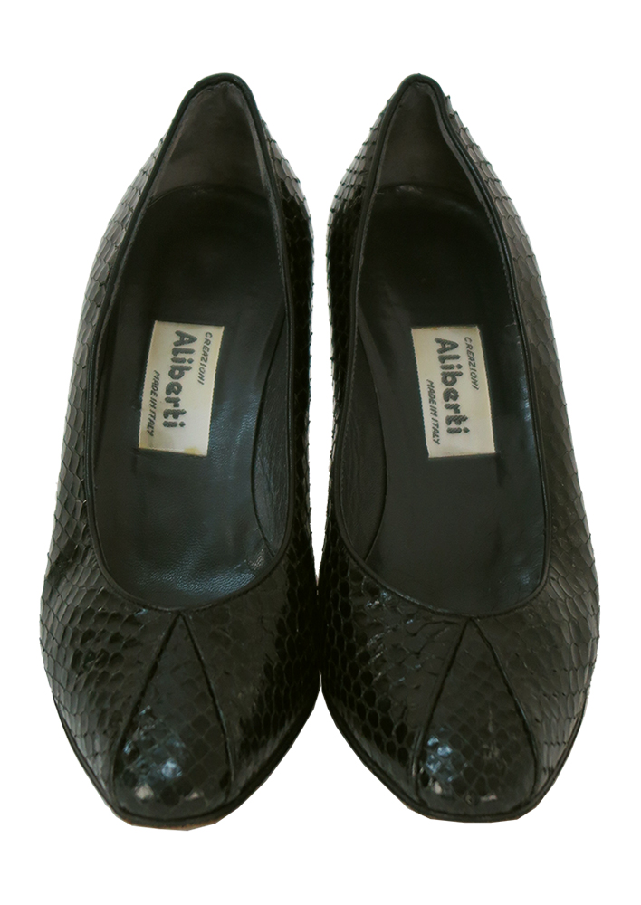 Black Snakeskin High Heel Court Shoes - UK Size 5 | Reign Vintage