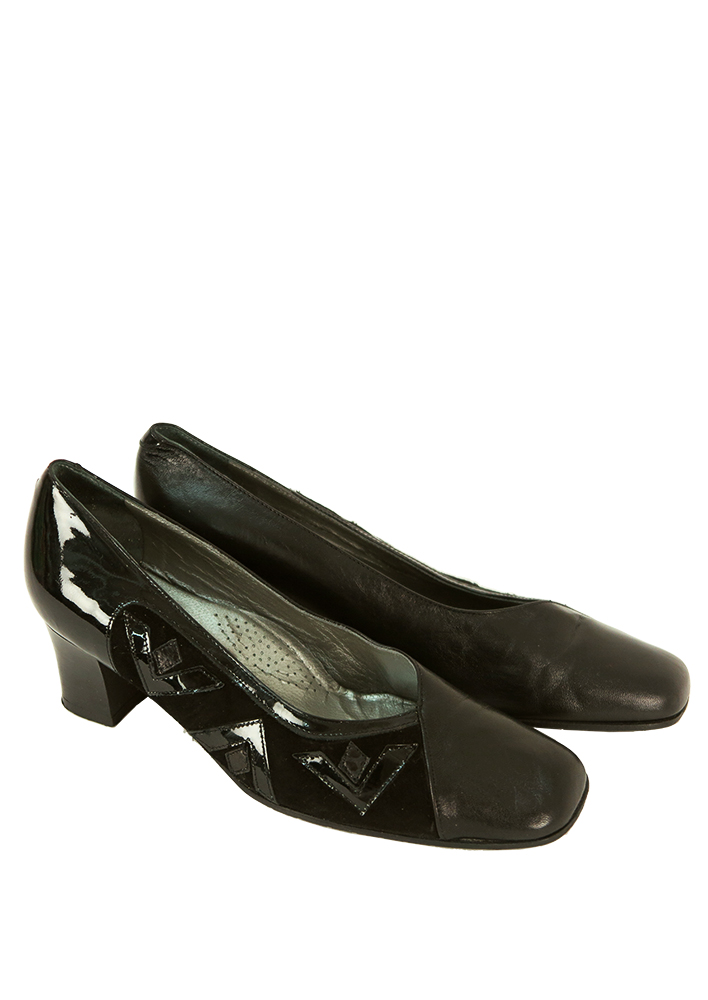 Black Leather \u0026 Suede Mid Heel Shoes 