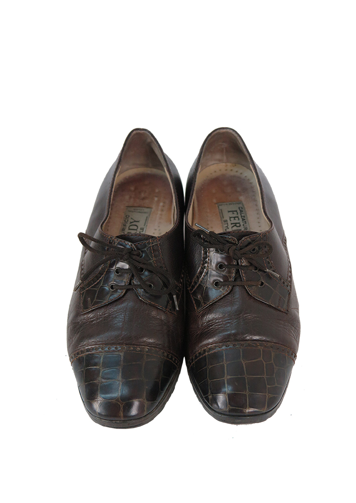 Brogue Style Dark Brown Leather Heeled Lace Up Shoes | Reign Vintage
