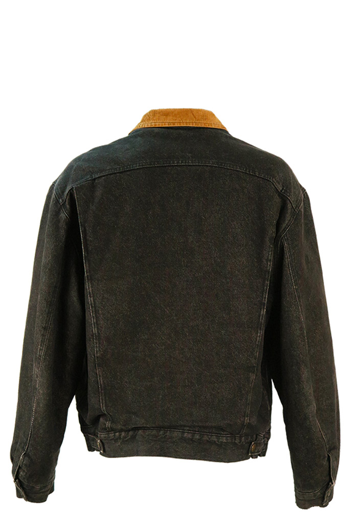 Black Denim Jacket with Cord Collar, Quilted Inner Sleeves & Wool ...
