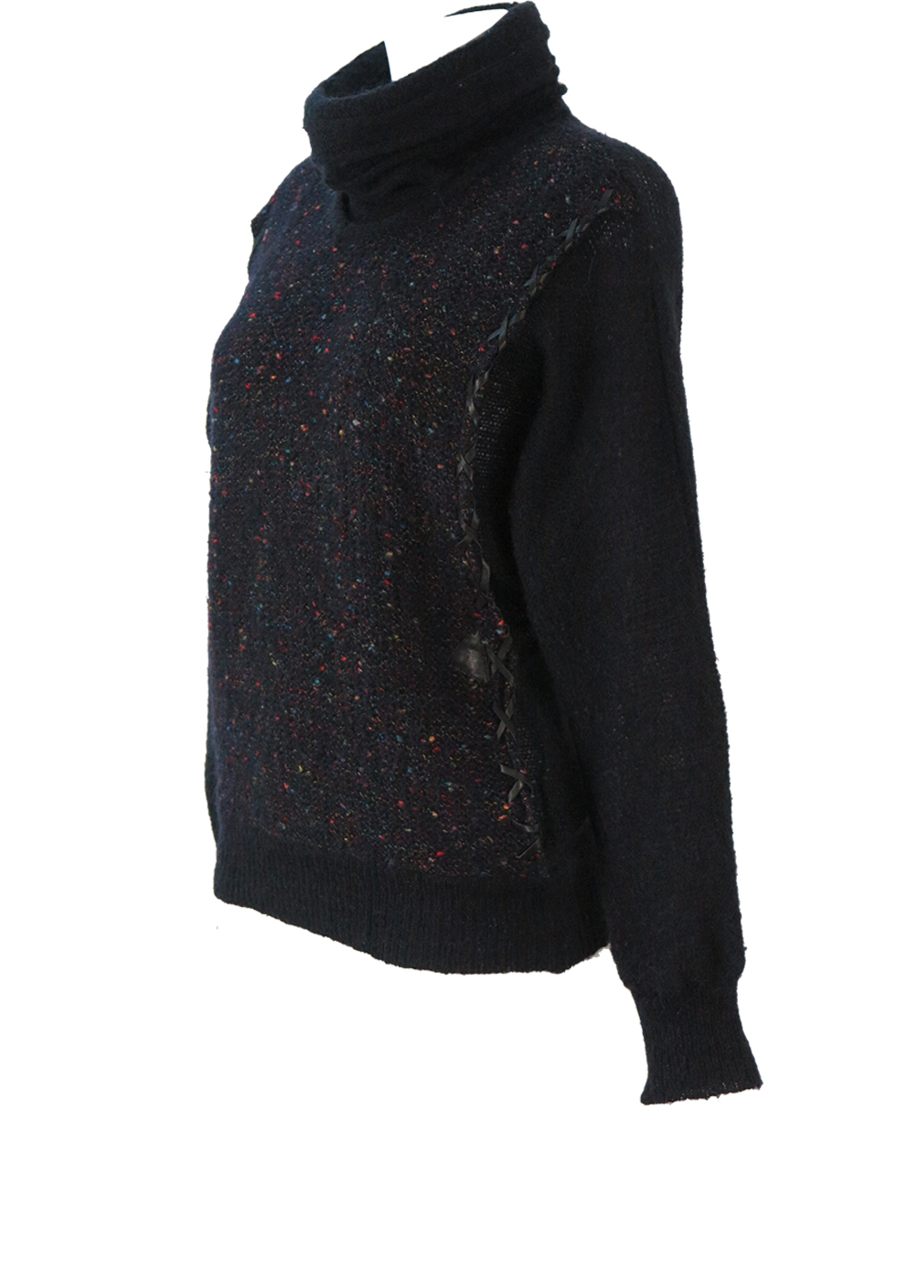 Black Mohair & Wool Roll Neck Jumper with Multi Coloured Overlay ...