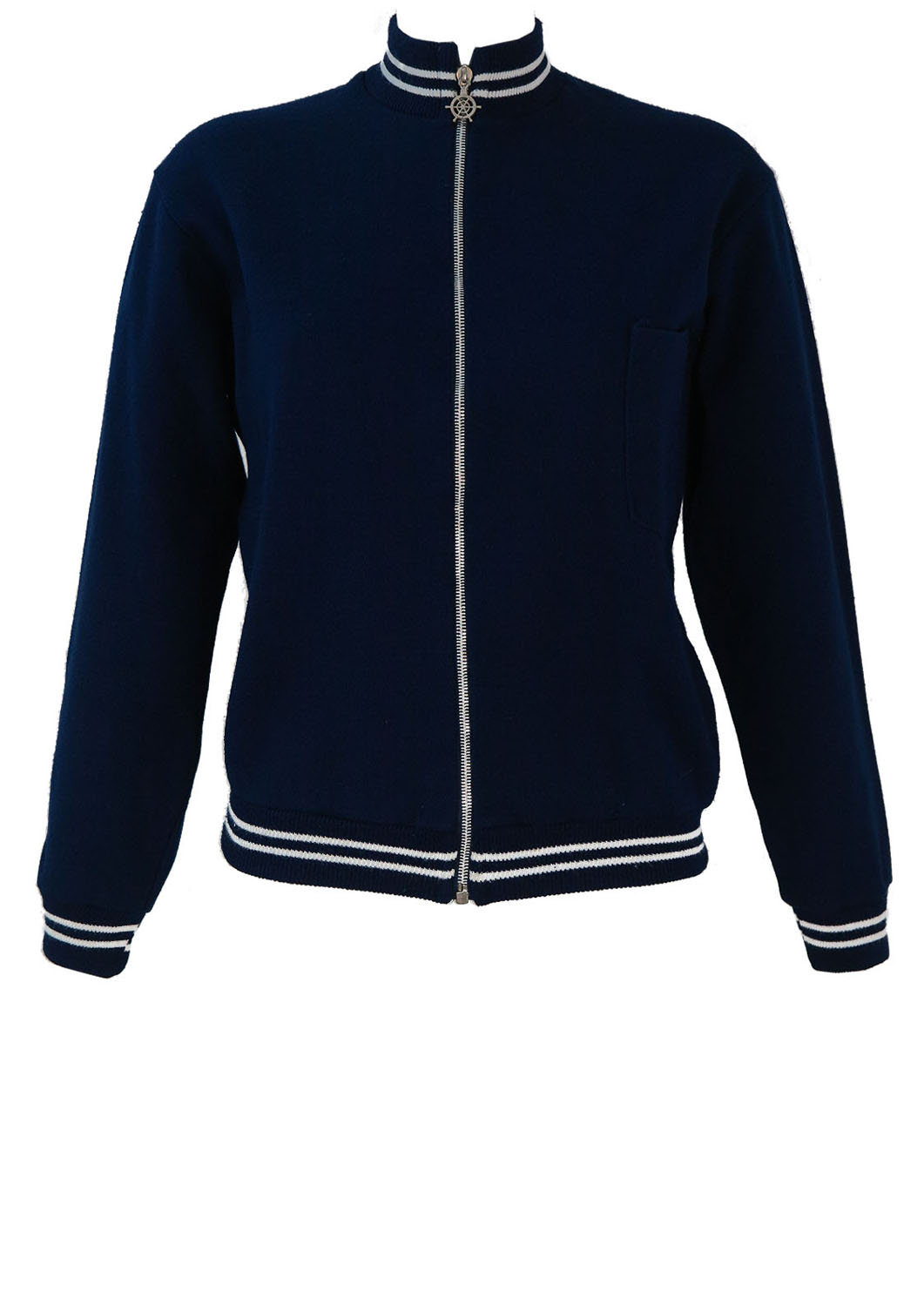 Navy Blue Track Jacket with White Stripes and Nautical Zip Fob - S/M ...