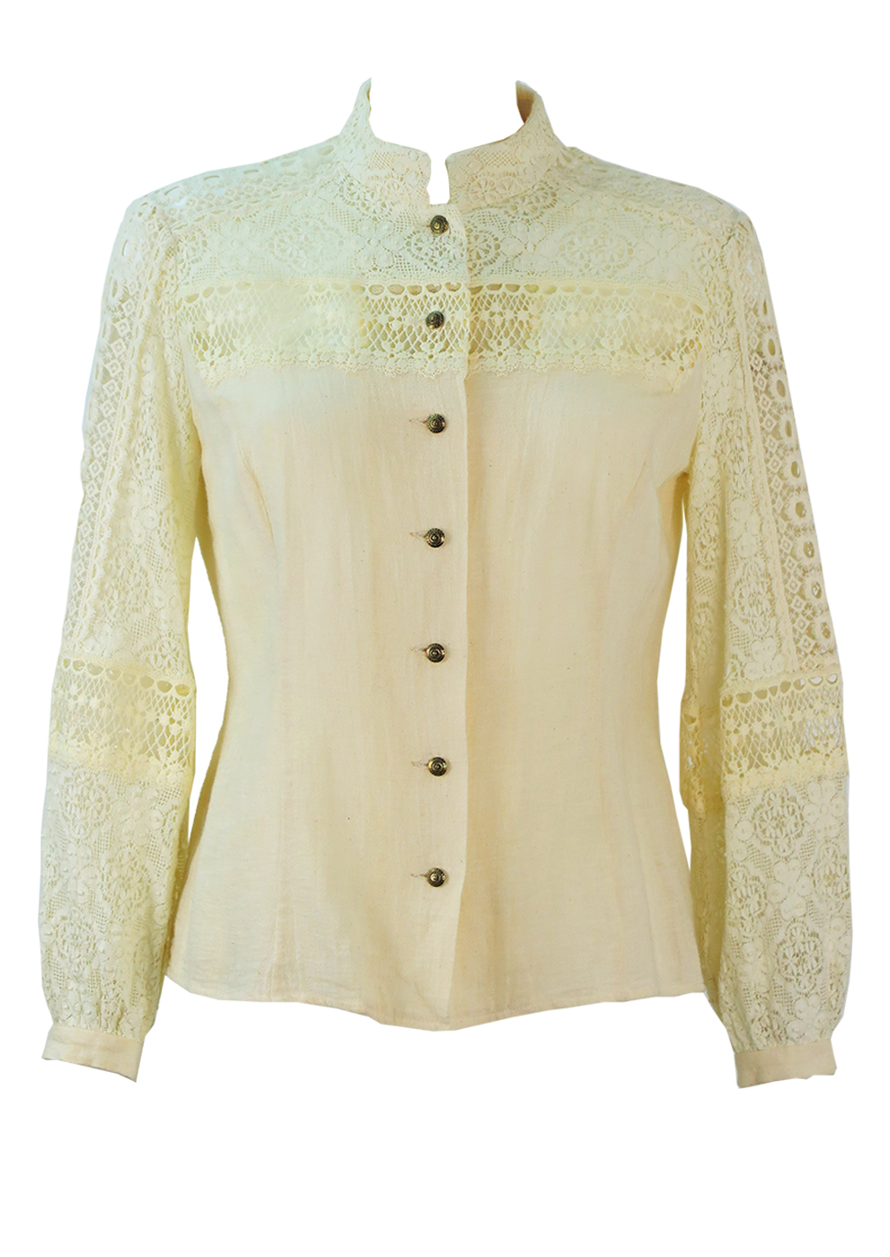 Victorian Style Cream Blouse with Intricate Lace Detail - M | Reign Vintage
