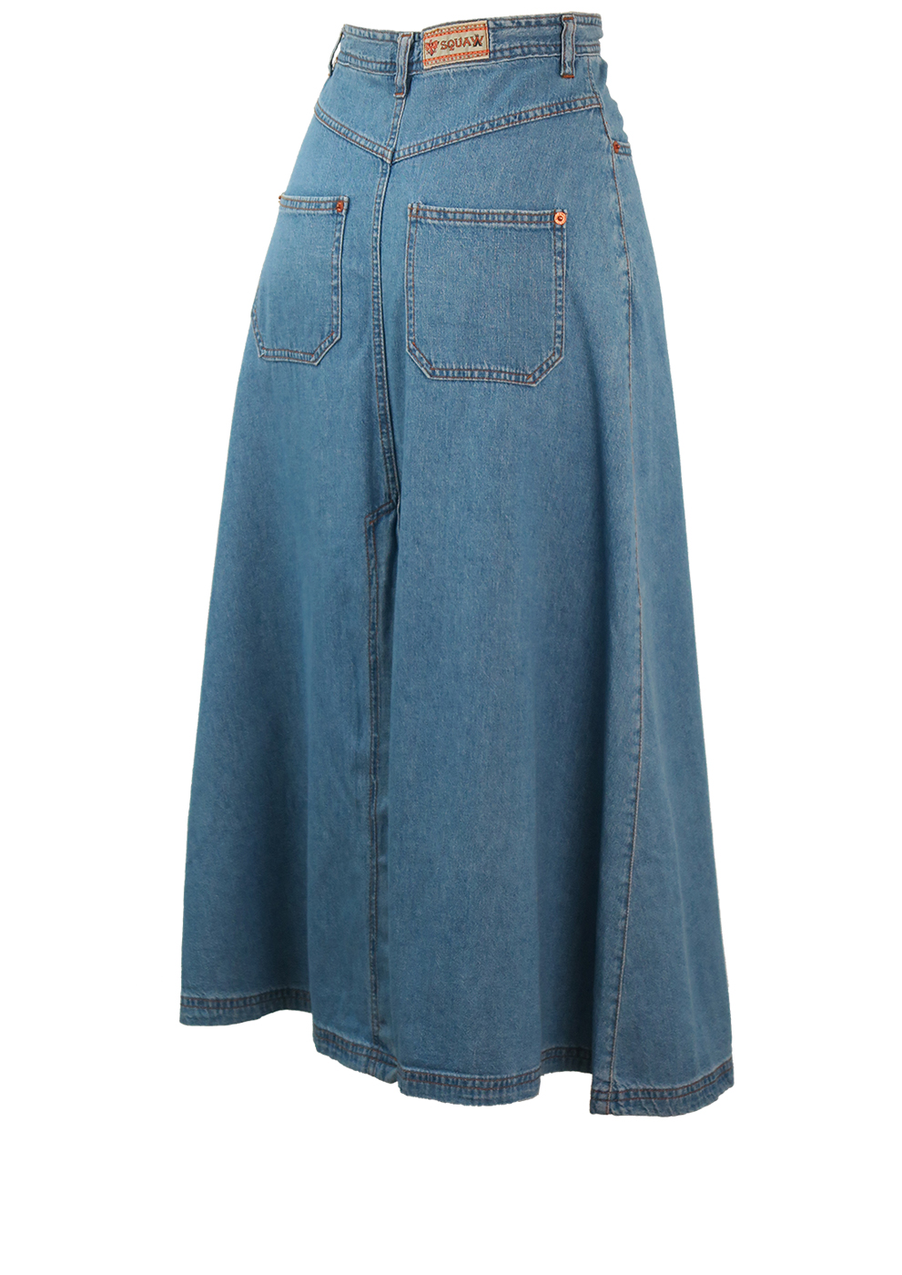 Blue Denim A-Line Maxi Skirt with Long 