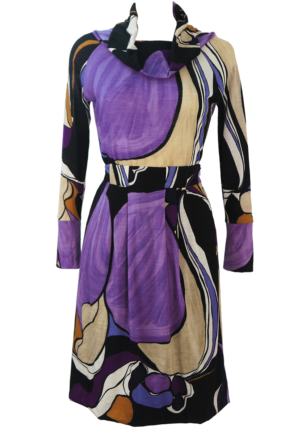 Vintage 70's Two Piece Top & Skirt with Abstract Purple, Black & Beige ...