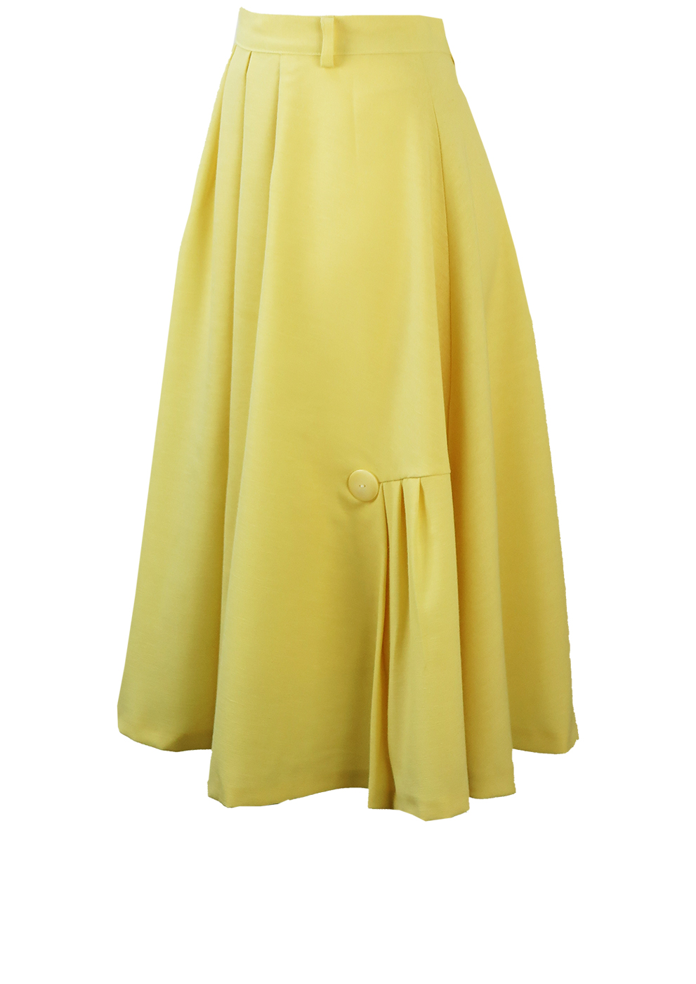 Vintage 80's Lemon Yellow Midi Flared Skirt with Pleat Detail - XS/S ...
