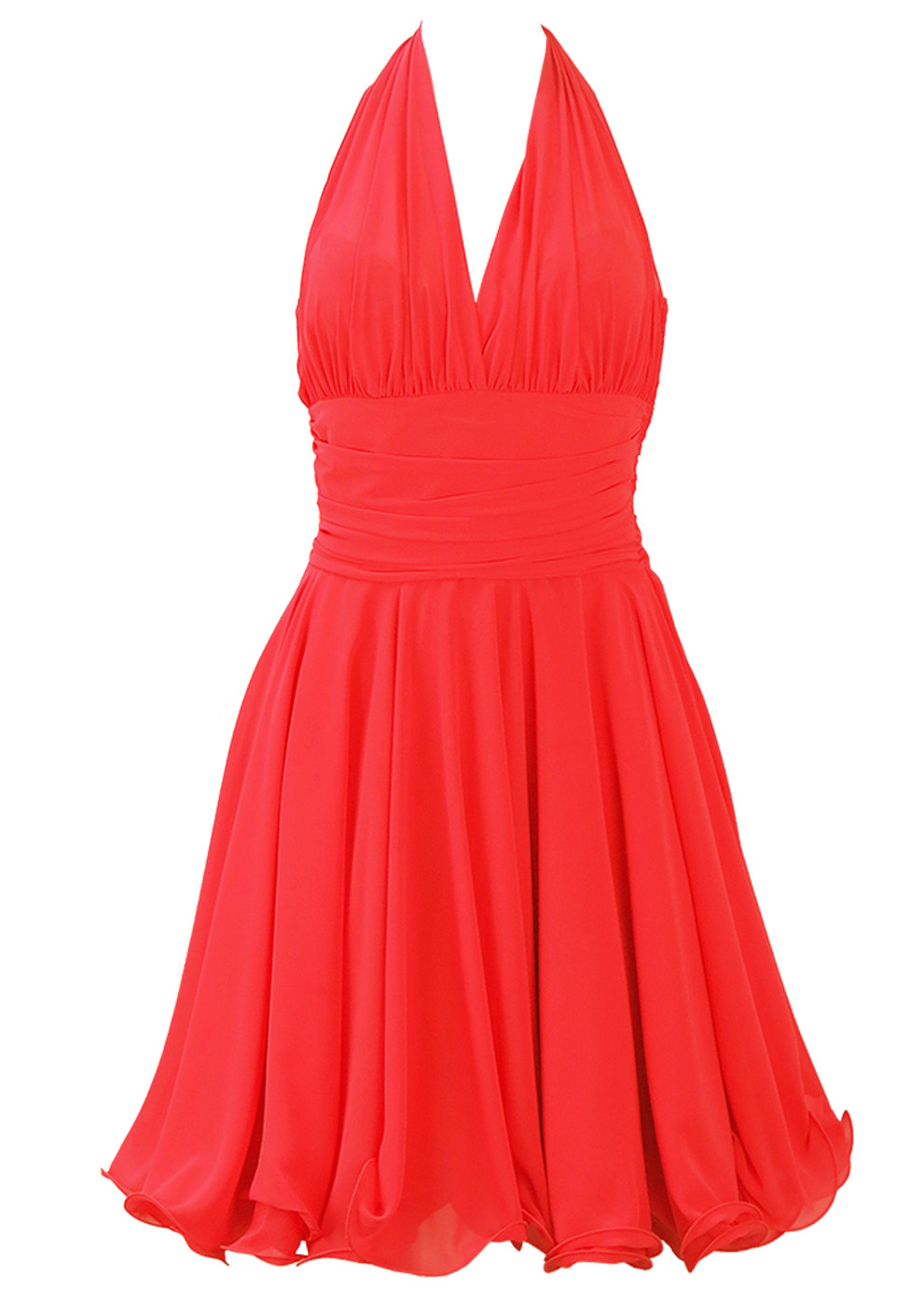 Coral Pink Short Halterneck Chiffon Prom Cocktail Dress with Wired Hem ...