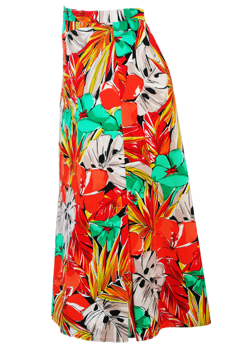 Multicolour Tropical Floral Print Midi Length A-Line Skirt - M/L ...