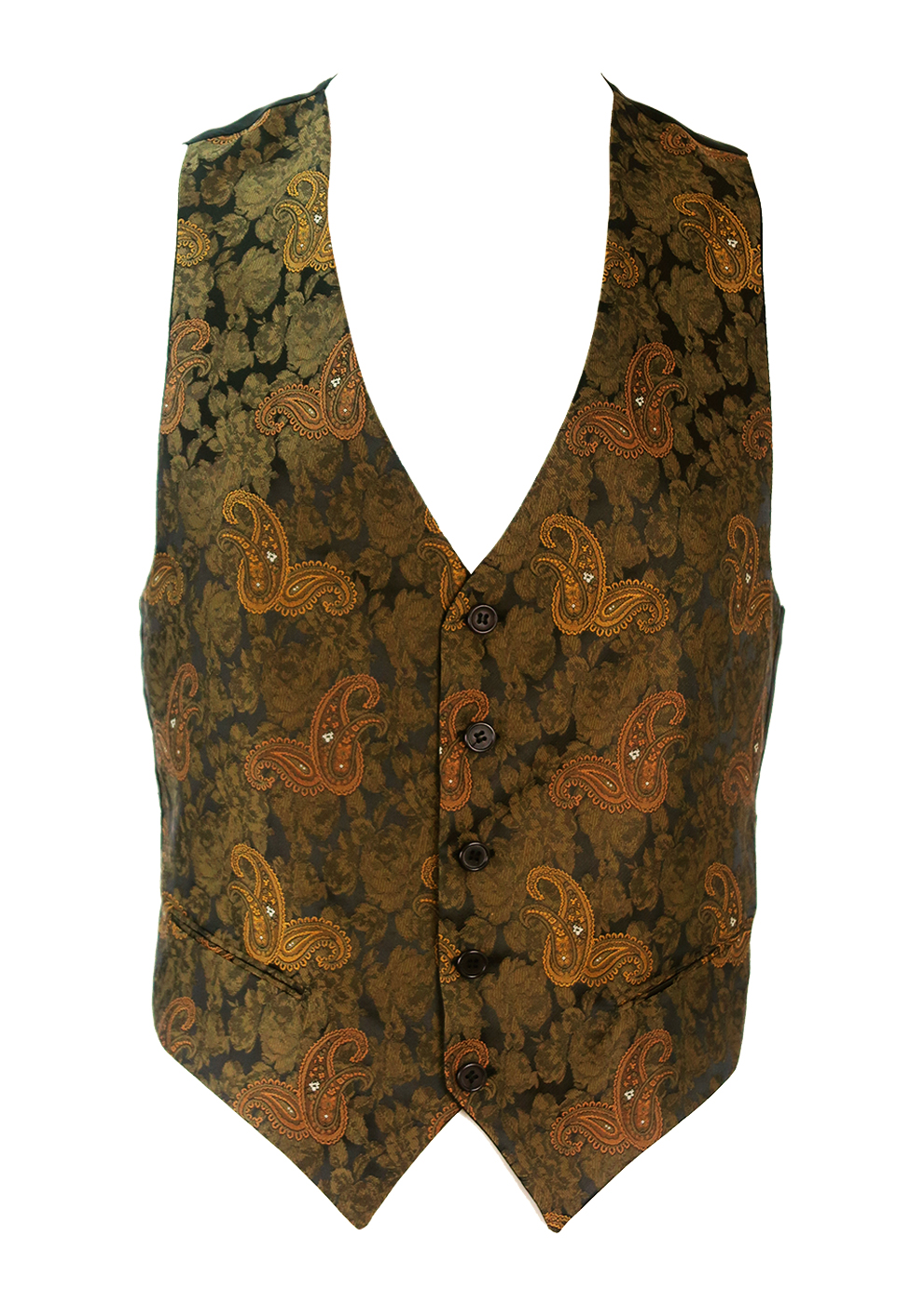 Waistcoat with Ochre & Olive Green Paisley and Rose Pattern - S/M ...