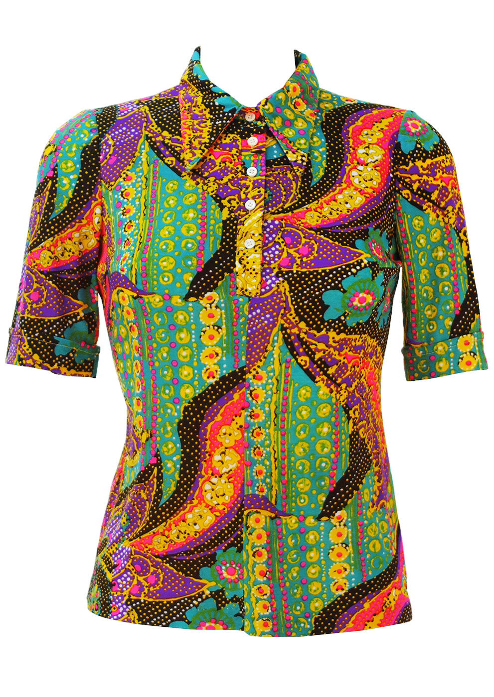 Vintage 60's Short Sleeve Top Shirt with Multicoloured Psychedelic ...
