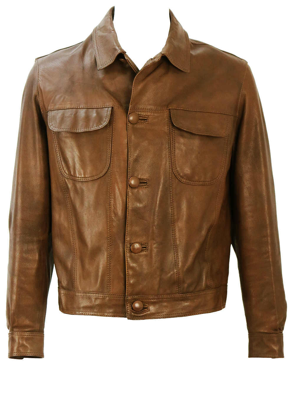 Vintage 60's Brown Leather Jacket with Patch Pockets M Reign Vintage