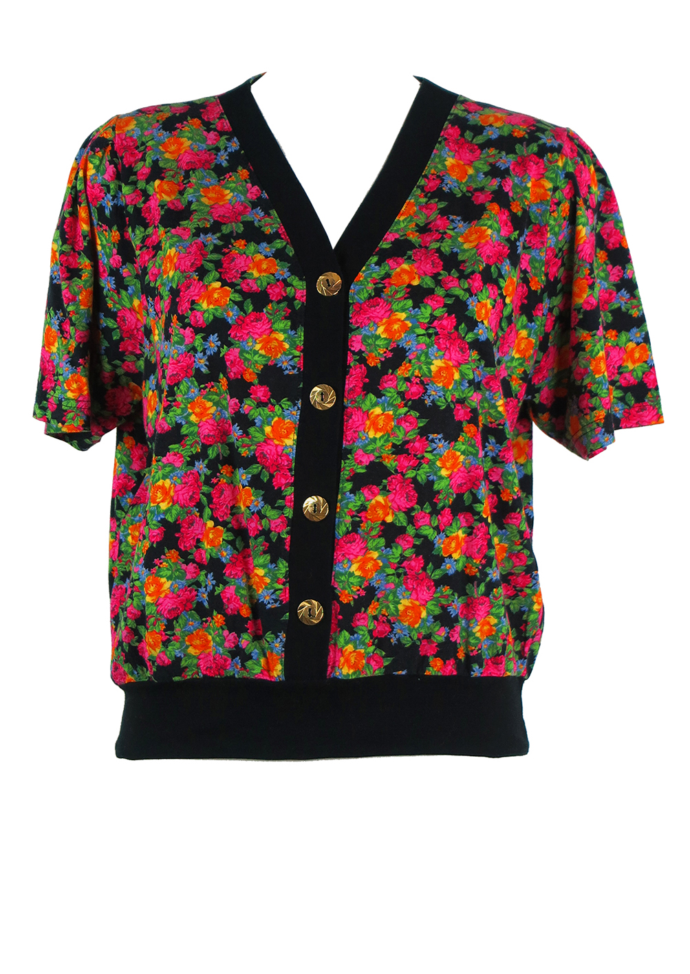 Short Sleeved Multi Coloured Ditsy Floral Print Top - M/L | Reign Vintage